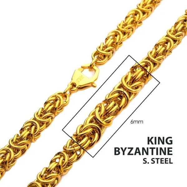 6mm 18Kt Gold IP King Byzantine Chain Necklace Alan Miller Jewelers Oregon, OH