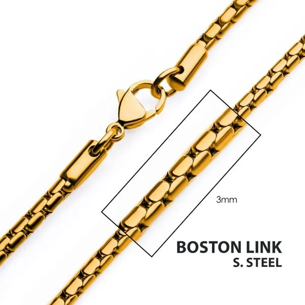 3mm 18Kt Gold IP Boston Link Chain Necklace Valentine's Fine Jewelry Dallas, PA