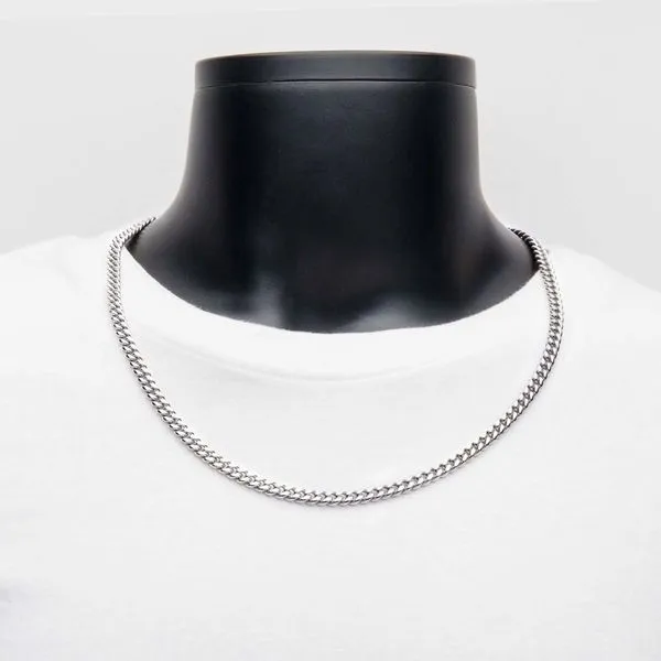 6mm Steel Miami Cuban Chain Necklace with CNC Precision Set CZ Double Tab Box Clasp  Image 3 Alan Miller Jewelers Oregon, OH