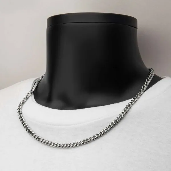 6mm Steel Miami Cuban Chain Necklace with CNC Precision Set CZ Double Tab Box Clasp  Image 4 Spath Jewelers Bartow, FL