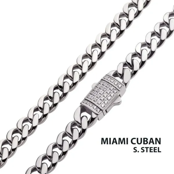 6mm Steel Miami Cuban Chain Necklace with CNC Precision Set CZ Double Tab Box Clasp  Cellini Design Jewelers Orange, CT