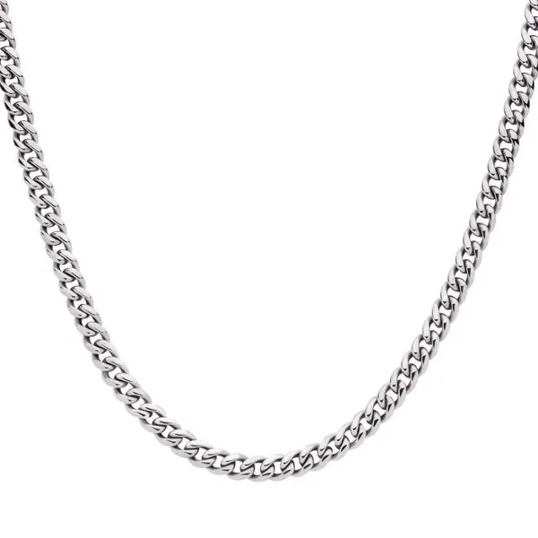 6mm Steel Miami Cuban Chain Necklace with CNC Precision Set CZ Double Tab Box Clasp  Image 2 Daniel Jewelers Brewster, NY