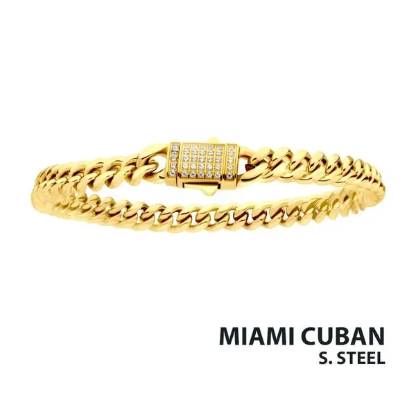 6mm 18Kt Gold IP Miami Cuban Chain Bracelet with CNC Precision Set CZ Double Tab Box Clasp  Banks Jewelers Burnsville, NC