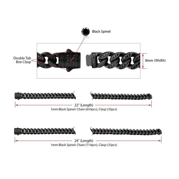 8mm Black IP Steel Miami Cuban Chain Necklace with 1mm CNC Set Black Spinel Image 4 Rihner's Jewelry Gretna, LA