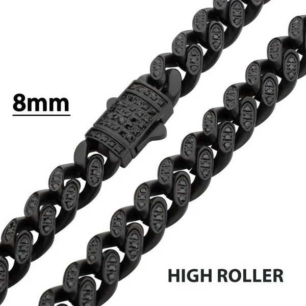 8mm Black IP Steel Miami Cuban Chain Necklace with 1mm CNC Set Black Spinel Rihner's Jewelry Gretna, LA