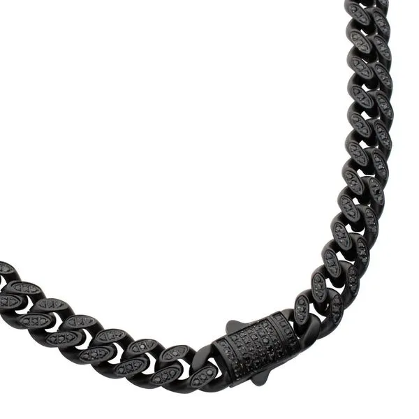 8mm Black IP Steel Miami Cuban Chain Necklace with 1mm CNC Set Black Spinel Image 2 Rihner's Jewelry Gretna, LA