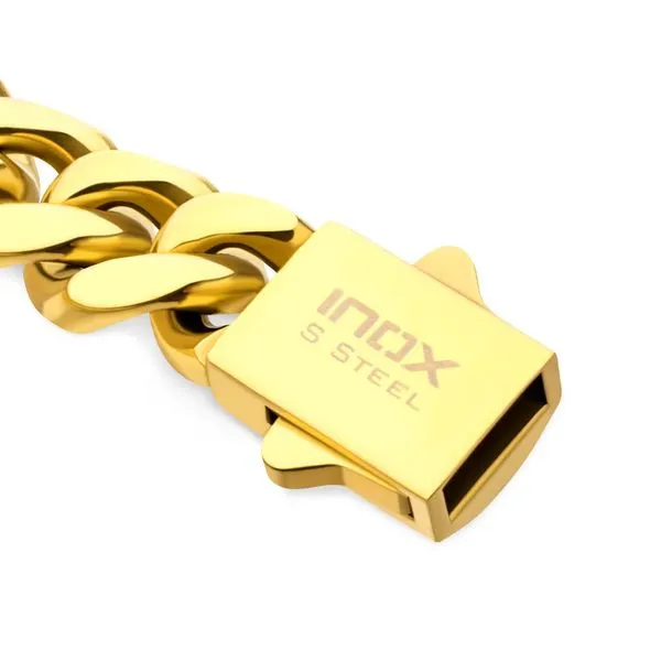 8mm 18Kt Gold IP Steel Miami Cuban Chain Necklace with 1mm CNC Set Clear Cubic Zirconia Image 3 Rihner's Jewelry Gretna, LA