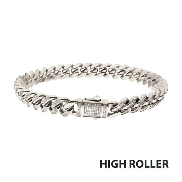 8mm Stainless Steel Miami Cuban Chain Bracelet with 1mm CNC Set Clear Cubic Zirconia Rihner's Jewelry Gretna, LA