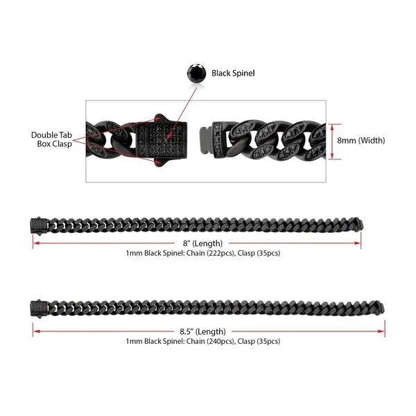 8mm Black IP Steel Miami Cuban Chain Bracelet with 1mm CNC Set Black Spinel Image 4 Rihner's Jewelry Gretna, LA