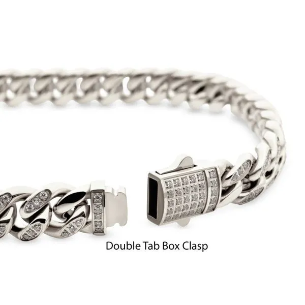 8mm Stainless Steel Miami Cuban Chain Bracelet with 1mm CNC Set Clear Cubic Zirconia Image 2 Rihner's Jewelry Gretna, LA