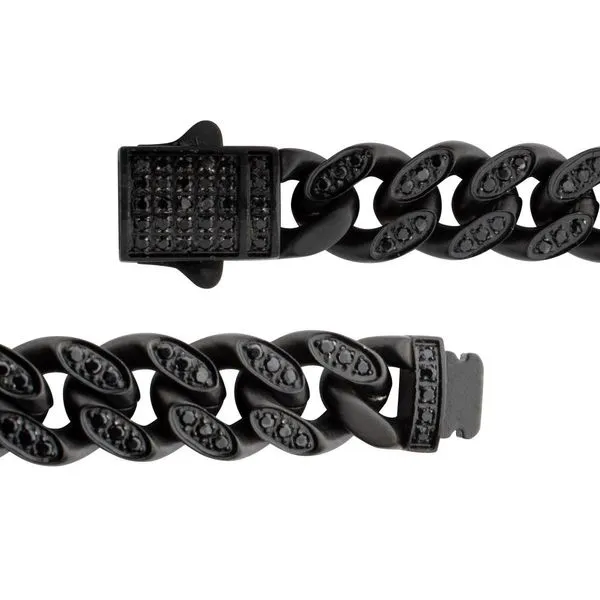 8mm Black IP Steel Miami Cuban Chain Bracelet with 1mm CNC Set Black Spinel Image 3 Rihner's Jewelry Gretna, LA