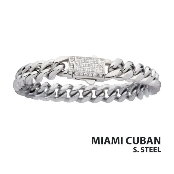 10mm Steel Miami Cuban Chain Bracelet with CNC Precision Set CZ Double Tab Box Clasp  Daniel Jewelers Brewster, NY