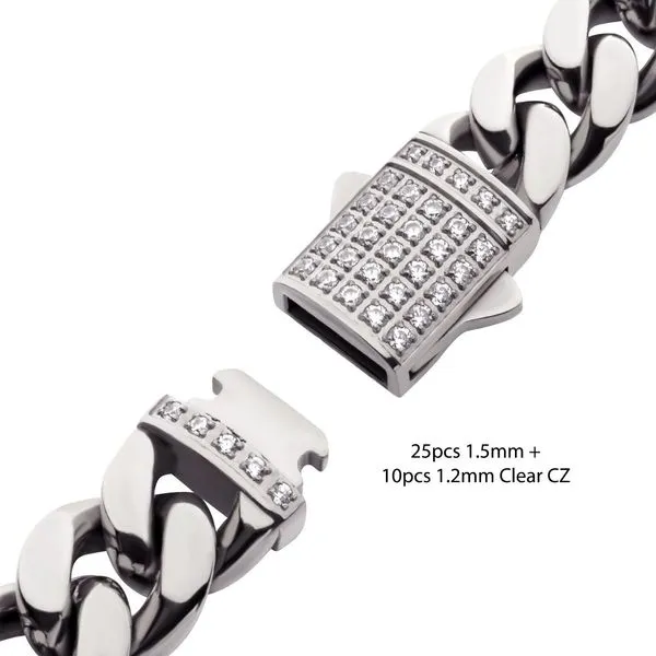 10mm Steel Miami Cuban Chain Bracelet with CNC Precision Set CZ Double Tab Box Clasp  Image 3 Spath Jewelers Bartow, FL