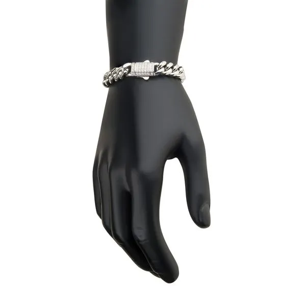 10mm Steel Miami Cuban Chain Bracelet with CNC Precision Set CZ Double Tab Box Clasp  Image 4 Daniel Jewelers Brewster, NY