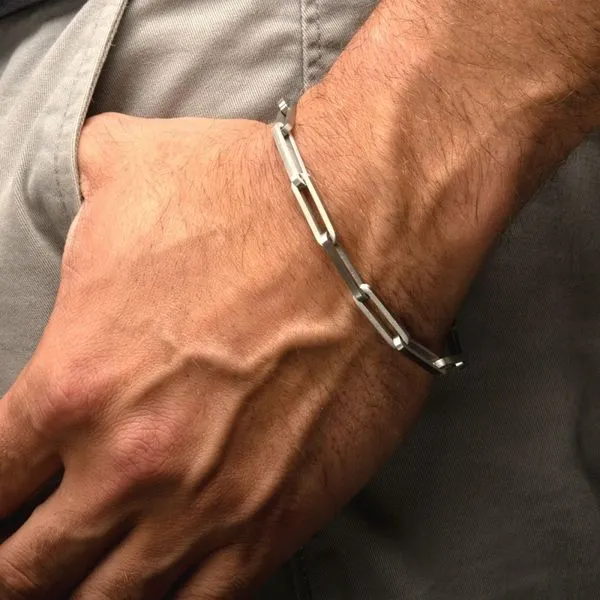 Matte Finish Steel Paperclip Link Chain Bracelet Image 4 Valentine's Fine Jewelry Dallas, PA