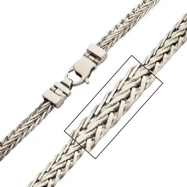Brushed Matte Finish Stainless Steel Double Diamond Cut Spiga Chain Necklace Daniel Jewelers Brewster, NY
