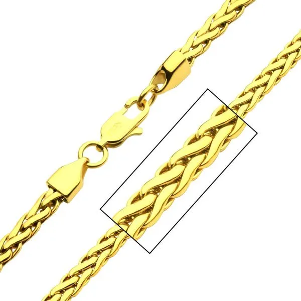 5mm 18Kt High Polished Finish Gold IP Stainless Steel Spiga Chain Necklace Valentine's Fine Jewelry Dallas, PA