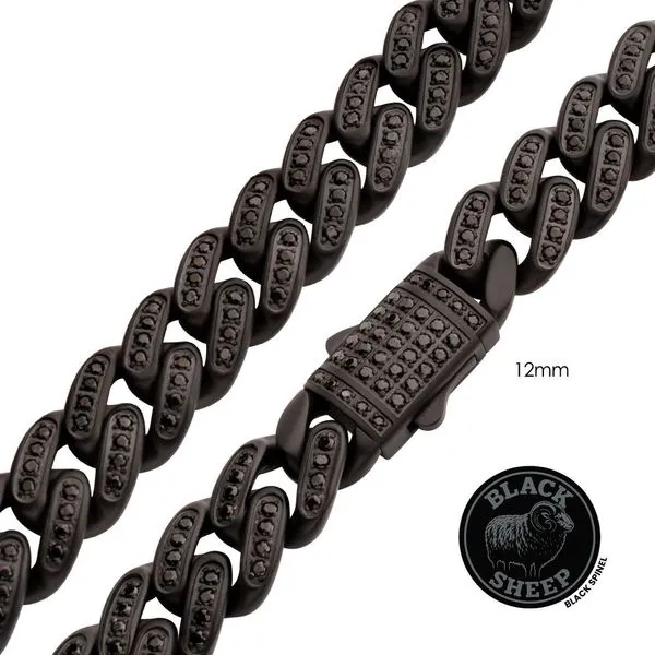 12mm Matte Blackout Miami Cuban Chain Necklace with CNC Set Black Spinel Rihner's Jewelry Gretna, LA