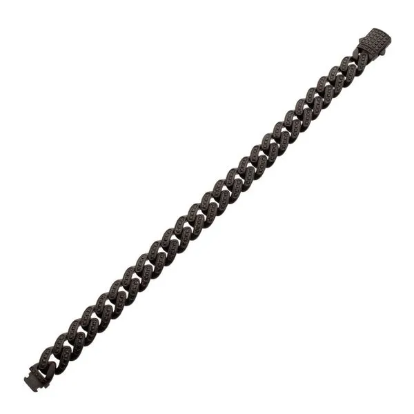 12mm Matte Blackout Miami Cuban Chain Bracelet with CNC-set Black Spinel Stones Image 2 Rihner's Jewelry Gretna, LA