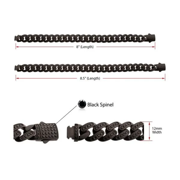 12mm Matte Black Cuban Bracelet with CNC-set Black Spinel Stones Image 4 Carroll's Jewelers Fort Lauderdale, FL