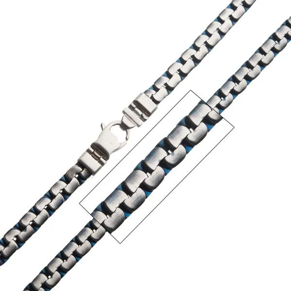 Matte Steel & Blue IP Reversible Curb Chain Colossi Necklace Ask Design Jewelers Olean, NY