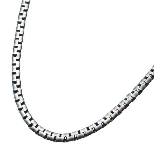 Matte Steel & Blue IP Reversible Curb Chain Colossi Necklace Image 3 Rihner's Jewelry Gretna, LA