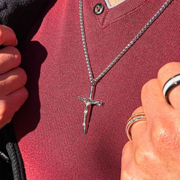 Stainless Steel CNC Set Genuine Black Sapphire Gem Jesus Christ Crucifix Cross Pendant Image 4 Rihner's Jewelry Gretna, LA