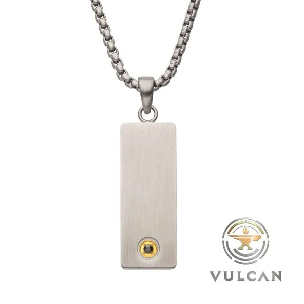 1.6mm Black Sapphire Gem on Matte Finish Steel Engravable Compact Dog Tag Vulcan Pendant Carroll's Jewelers Fort Lauderdale, FL
