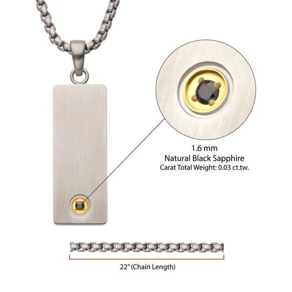 1.6mm Black Sapphire Gem on Matte Finish Steel Engravable Compact Dog Tag Vulcan Pendant Image 4 Carroll's Jewelers Fort Lauderdale, FL