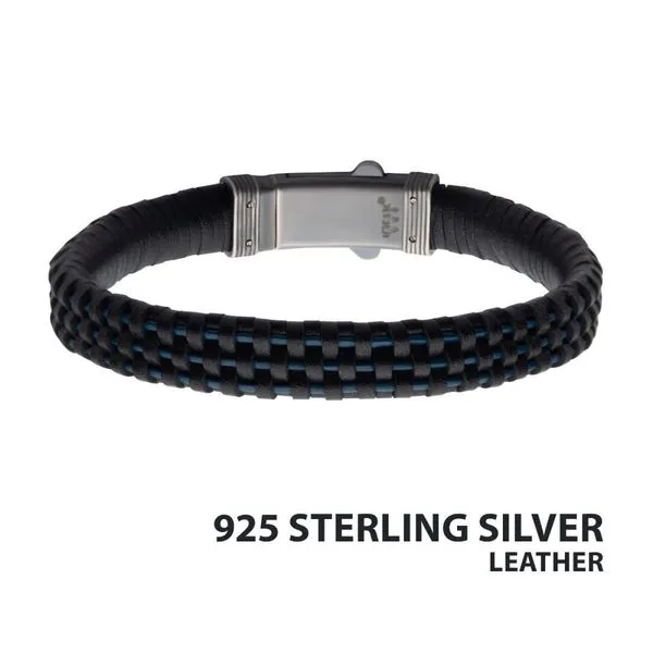 Black & Blue Braided Leather Bracelet with Dual Release 925 Sterling Silver Clasp Alan Miller Jewelers Oregon, OH