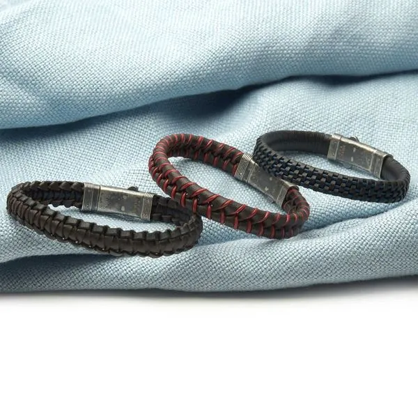 Black & Brown Braided Leather Bracelet with Dual Release 925 Sterling Silver Clasp Image 4 Alan Miller Jewelers Oregon, OH