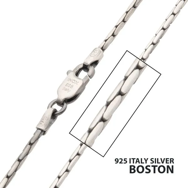 1.5mm 925 Italy Silver Black Rhodium Plated Brushed Satin Finish Boston Chain Necklace Alan Miller Jewelers Oregon, OH