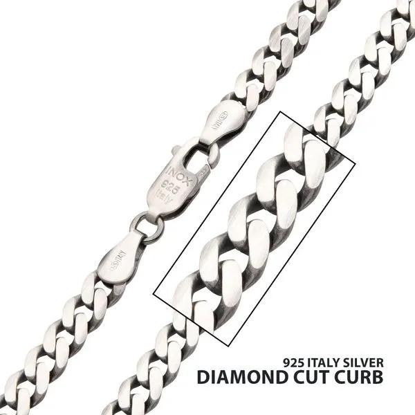 5.4mm 925 Italy Silver Black Rhodium Plated Brushed Satin Finish Diamond Cut Curb Chain Necklace Daniel Jewelers Brewster, NY