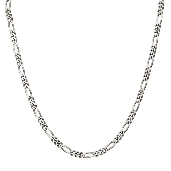 5.5mm 925 Italy Silver Black Rhodium Plated Brushed Satin Finish Figaro Chain Necklace Image 2 Daniel Jewelers Brewster, NY