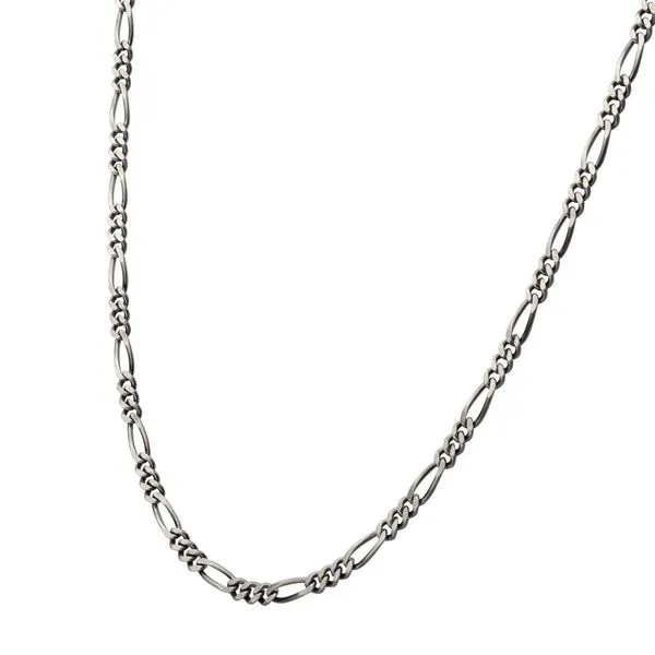 5.5mm 925 Italy Silver Black Rhodium Plated Brushed Satin Finish Figaro Chain Necklace Image 3 Daniel Jewelers Brewster, NY