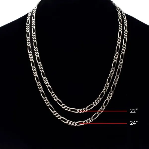 5.5mm 925 Italy Silver Black Rhodium Plated Brushed Satin Finish Figaro Chain Necklace Image 4 Daniel Jewelers Brewster, NY