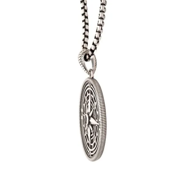 925 Sterling Silver Magellan Compass Pendant with Faceted Black Spinel Image 3 Morin Jewelers Southbridge, MA