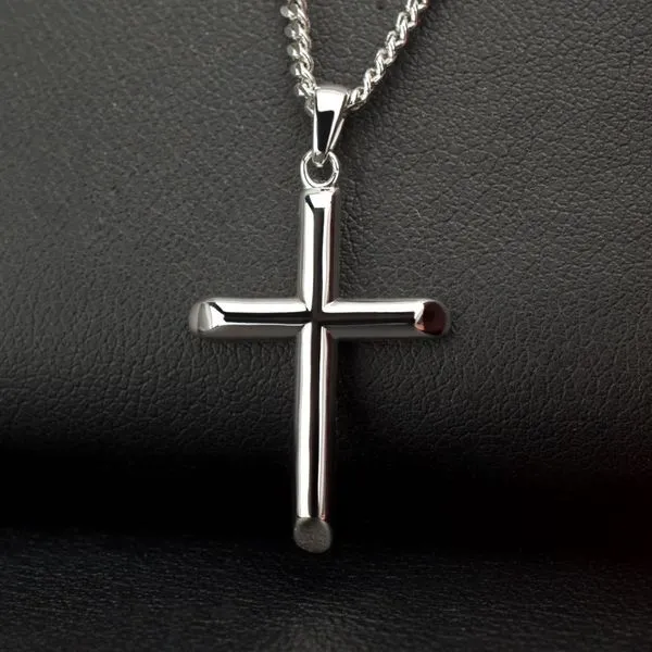 925 Sterling Silver Classica Cross Pendant with Flat Diamond Cut Chain Image 4 Rihner's Jewelry Gretna, LA