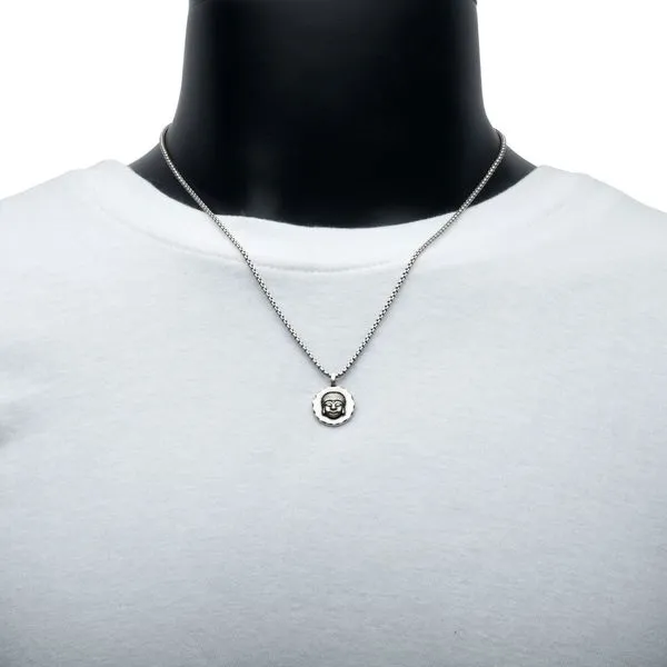 925 Silver Oxidized Buddha Head Pendant with Box Chain Image 5 Thomas A. Davis Jewelers Holland, MI