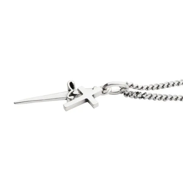 925 Silver Oxidized Dagger & Cross Duo Pendant with Curb Chain Image 3 Daniel Jewelers Brewster, NY