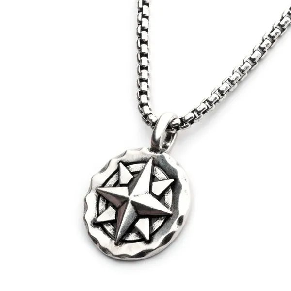 925 Silver Oxidized Compass Pendant with Box Chain Image 2 Banks Jewelers Burnsville, NC
