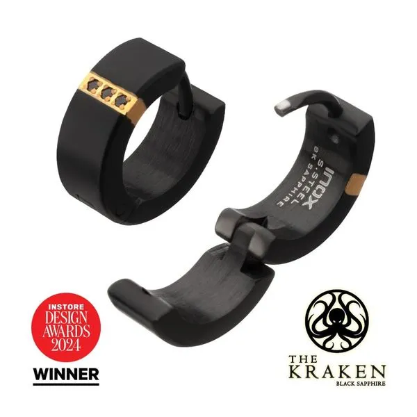 Black IP Steel Matte Finish Kraken Huggie Earrings with 1mm Geniune Black Sapphire Gem Woelk's House of Diamonds Russell, KS