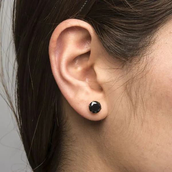 Gold IP Steel with Black CZ Stud Earrings (Unisex) Image 2 Alan Miller Jewelers Oregon, OH