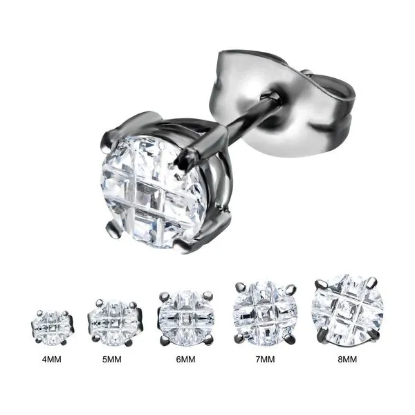 Stainless Steel with Hashtag CZ Round Cut Stud Earrings Rihner's Jewelry Gretna, LA