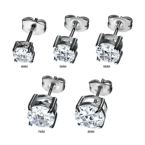 Stainless Steel with Hashtag CZ Round Cut Stud Earrings Image 2 Rihner's Jewelry Gretna, LA