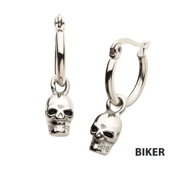 Stainless Steel Hoop with Skull Dangle Earrings Morin Jewelers Southbridge, MA