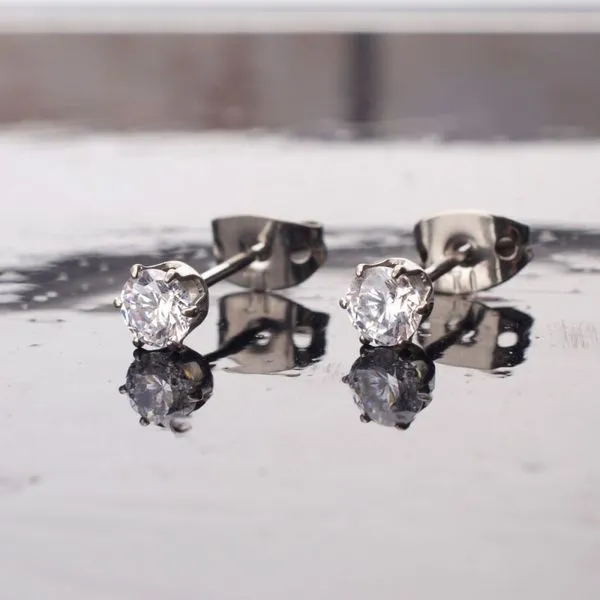 20g Titanium Post and Butterfly Back with 6-Prong Gem Stud Earrings Image 4 Alan Miller Jewelers Oregon, OH