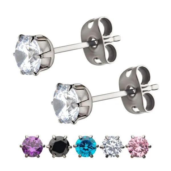 20g Titanium Post and Butterfly Back with 6-Prong Gem Stud Earrings Morin Jewelers Southbridge, MA