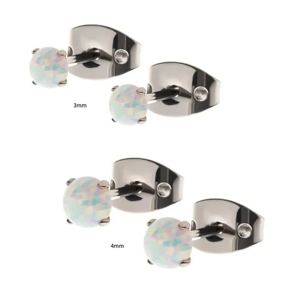 20g Titanium Post and Butterfly Back with 4-Prong Opal Stud Earrings Image 3 Spath Jewelers Bartow, FL