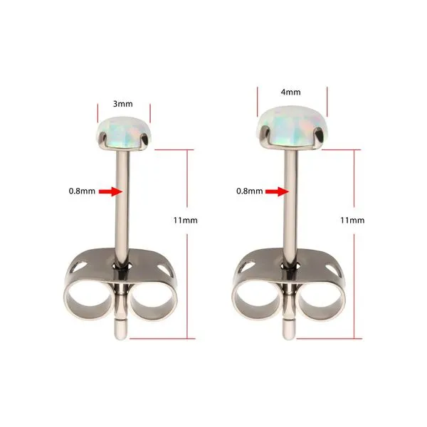 20g Titanium Post and Butterfly Back with 4-Prong Opal Stud Earrings Image 4 Spath Jewelers Bartow, FL